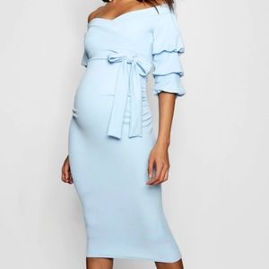 Boohoo Maternity Off the shoulder midi dress